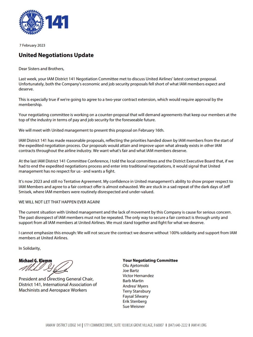 United Airlines Negotiations Update IAM Local Lodge 1731